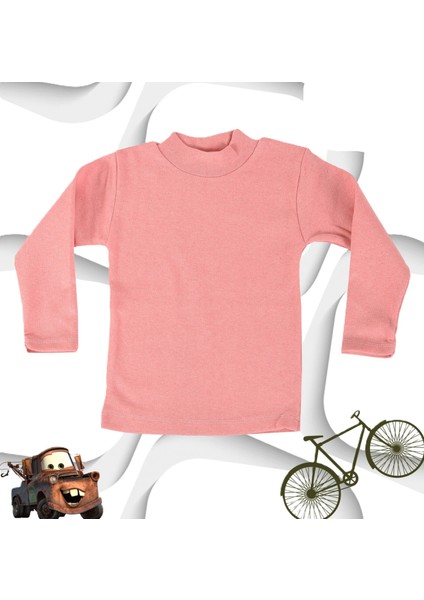 Body Unisex Pamuklu Ligralı Yarım Balıkçı Yaka Pembe Çocuk Body