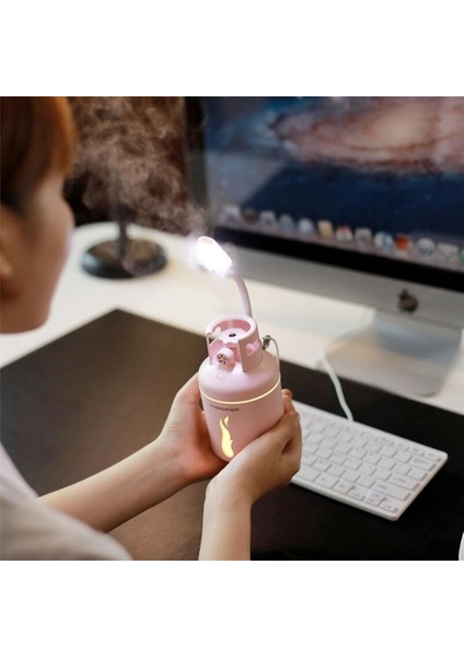 Tüp Şeklinde Hava Nemlendirici - Mini Fan + LED Lambalı Set Pembe