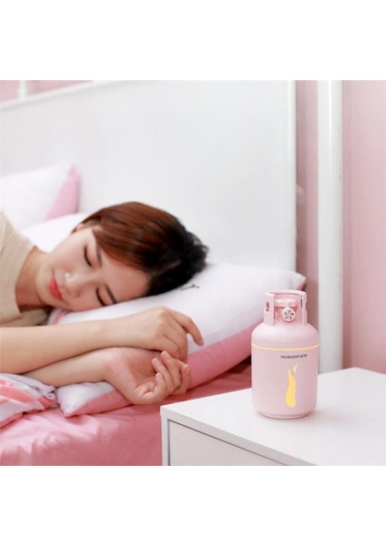 Tüp Şeklinde Hava Nemlendirici - Mini Fan + LED Lambalı Set Pembe