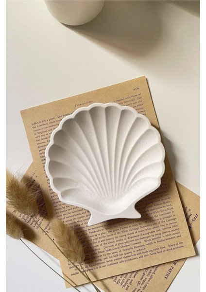 Dekoratif Beton Istiridye Takı Tabağı | Beyaz