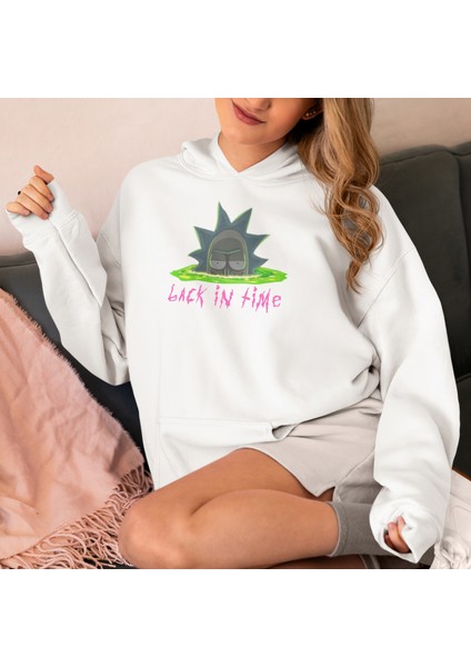 Rick And Morty Back In Time Ön Ve Sırt Baskılı Unisex Kapüşonlu Sweatshirt Hoodie