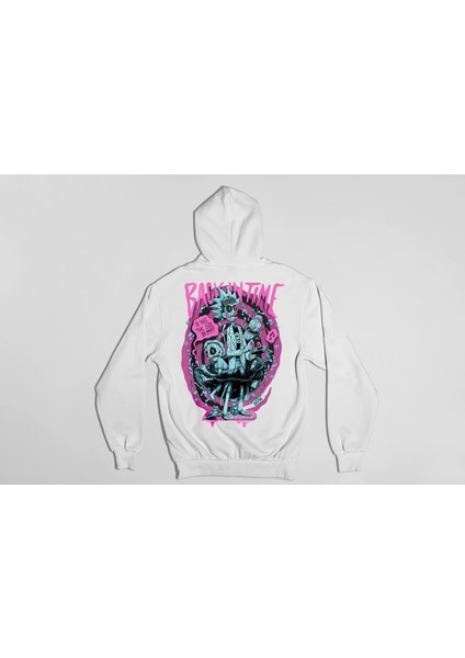 Rick And Morty Back In Time Ön Ve Sırt Baskılı Unisex Kapüşonlu Sweatshirt Hoodie