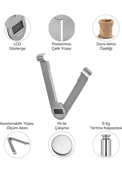 Gastro Scale 1001 Ekranlı Inox Mutfak Tartısı 5 kg Kapasite