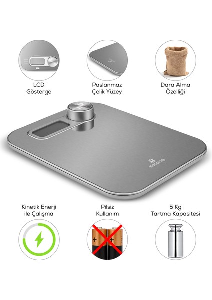 x Refika’dan Mutfak Tartısı Gastro Scale Self-Power Inox 5 kg Kapasite