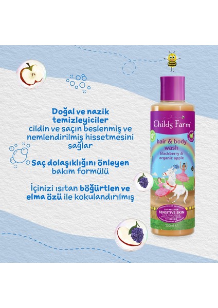 Childs Farm Böğürtlen ve Organik Elma Özlü Çocuk Saç ve Vücut Şampuanı 250ml