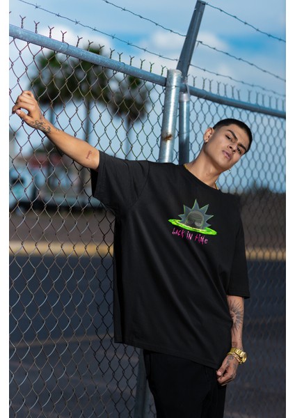 Rick And Morty Back In Time Ön ve Sırt Baskılı Yüksek Kaliteli Unisex Oversize Tshirt