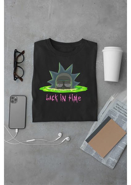 Rick And Morty Back In Time Ön ve Sırt Baskılı Yüksek Kaliteli Unisex Oversize Tshirt