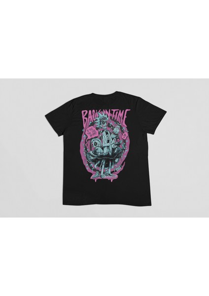 Rick And Morty Back In Time Ön ve Sırt Baskılı Yüksek Kaliteli Unisex Oversize Tshirt