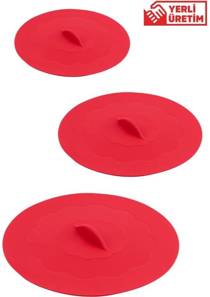 3 Boy Silikon Vantuz Kapak, Tencere Tava Kapağı Isı Koruyucu 3’lü Set (30CM, 25CM, 20CM)