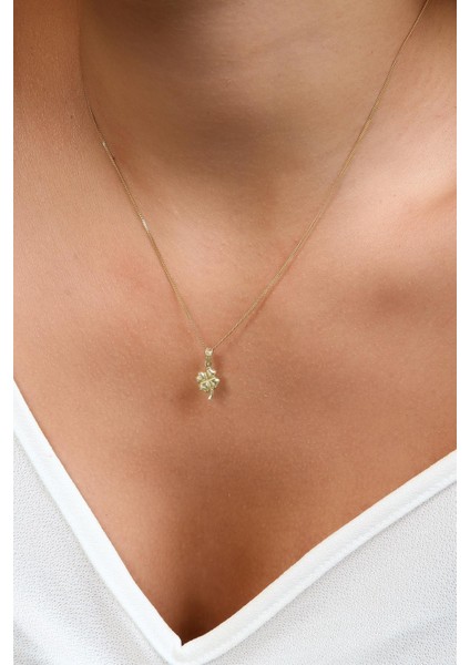 14 Ayar Altın Bombeli Çift Taraflı Mini Yonca Kolye Ucu modelleri