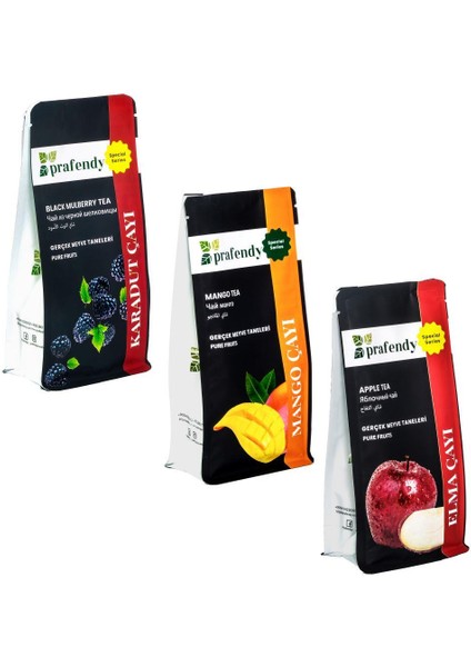 Karadut - Mango - Elma Çayı, Gerçek Meyve Taneli 3 x 250 gr