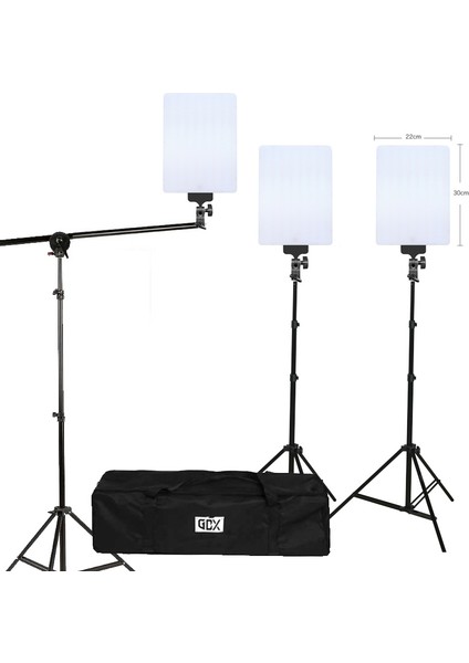 LED 528 C 3'lü Panel Set + Seyyar Yeşil Fon Perde 3x3 Metre