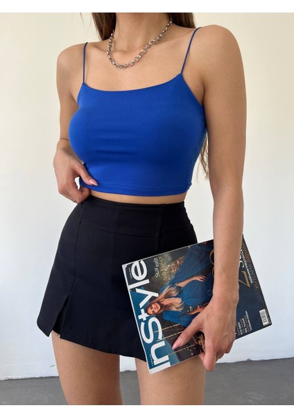 Pamuklu Kumaş Lastik Askılı Crop Body