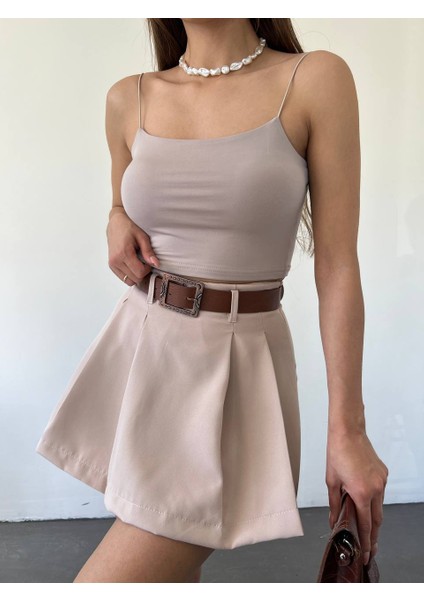 Pamuklu Kumaş Lastik Askılı Crop Body