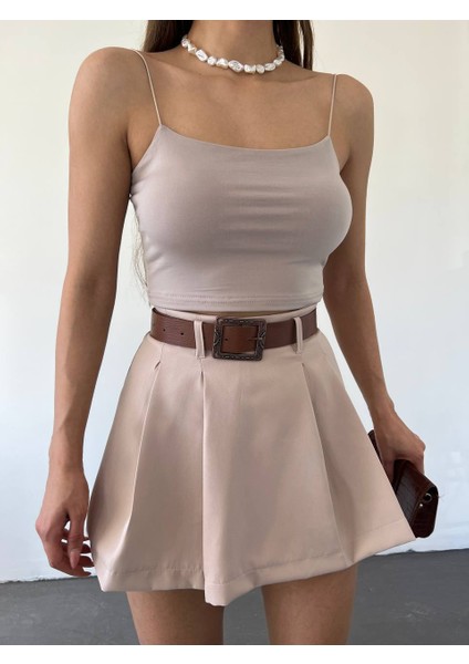 Pamuklu Kumaş Lastik Askılı Crop Body