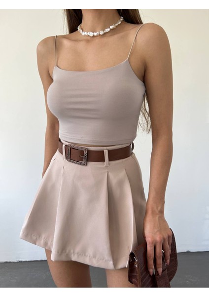 Pamuklu Kumaş Lastik Askılı Crop Body