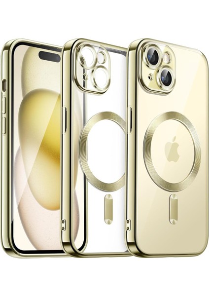 Apple iPhone 15 Kılıf Magsafe Kamera Lensli Korumalı Şeffaf Silikon Kapak
