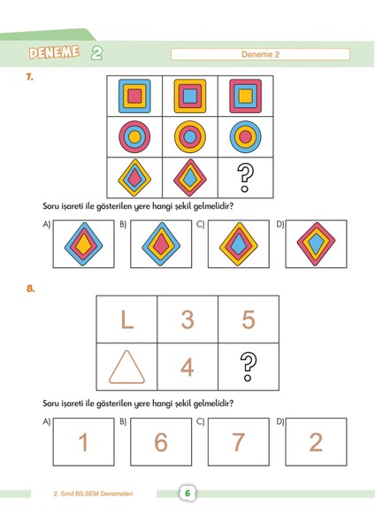 Ardışık Yayınları 2. Sınıf BİLSEM Deneme Sınavı - 2. Sınıf Singapur Matematiği ve Zeka Oyunları