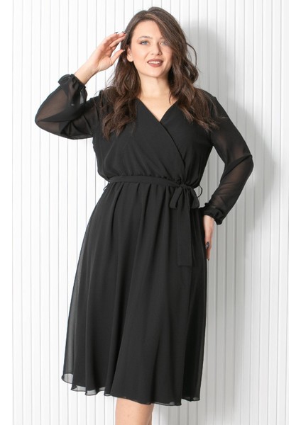 Kemer Detaylı Şifon Abiye Elbise Siyah FHM916 fiyatları