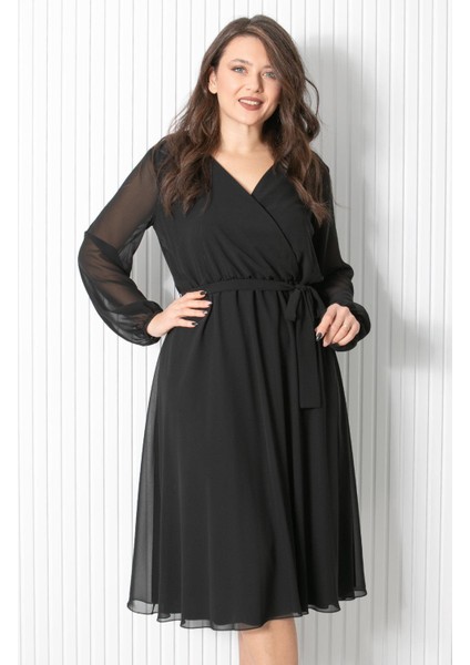 Kemer Detaylı Şifon Abiye Elbise Siyah FHM916 fırsatları