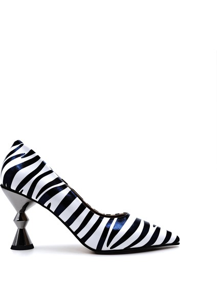 C03720 Zebra Desen Siyah Beyaz Kadeh Topuk Kadın Stiletto Ayakkabı fiyatları
