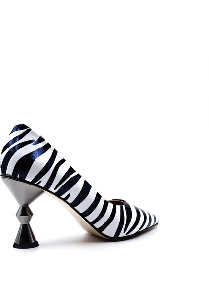 C03720 Zebra Desen Siyah Beyaz Kadeh Topuk Kadın Stiletto Ayakkabı fırsatları