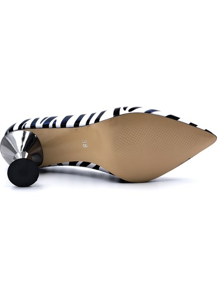 C03720 Zebra Desen Siyah Beyaz Kadeh Topuk Kadın Stiletto Ayakkabı indirimleri