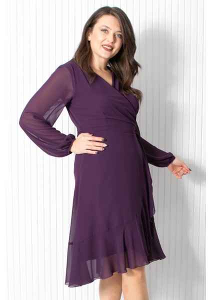 Fırfırlı Şifon Abiye Elbise Mor FHM914 fırsatları