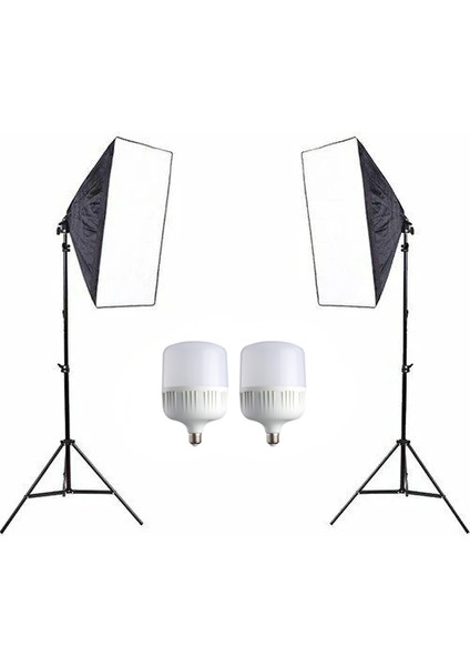 Softbox 50X70CM Tek Duyulu 2 Li Sürekli Işık Kit 100W