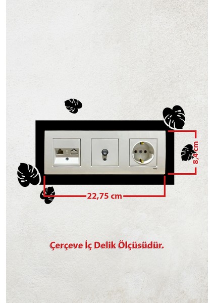 Yaprak Tasarım 3lü Priz Çerçevesi (Iç Ölçü 22,75X8,4 Cm) Üçlü Dekoratif Çerçeve