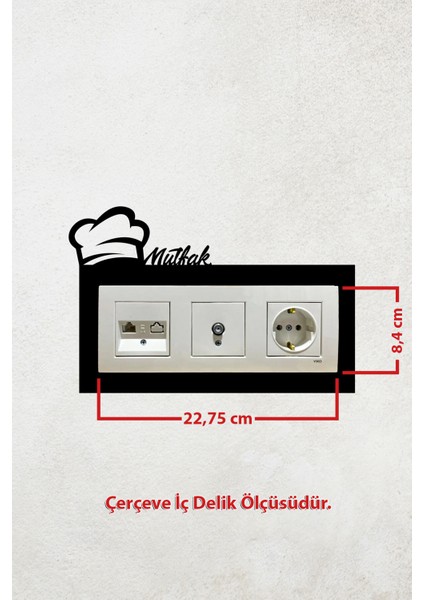 Mutfak Tasarım 3lü Dekoraitf Siyah Priz Çerçevesi (Iç Ölçü 22,75X8,4 Cm) Mutfak Dekorasyonu