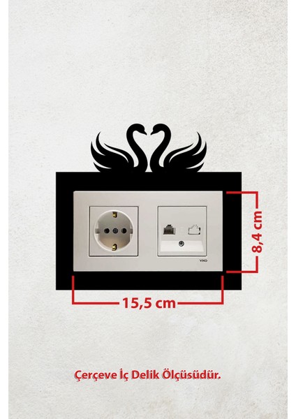 Kuğu Aşk Tasarım 2li Priz Çerçevesi (Iç Ölçü 15,5x8,4 Cm) Dekoratif Ikili Çerçeve - Duvar Dekorasyon