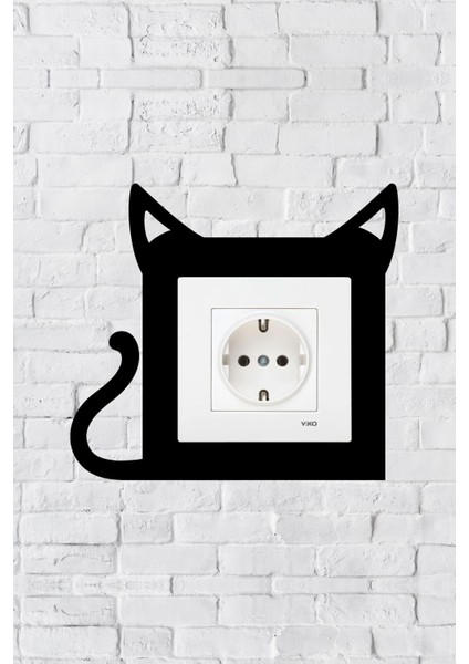 Kedi Tasarım Priz Çerçevesi (Iç Ölçü 8,4x8,4 Cm) Dekoratif Priz - Anahtar Çerçevesi