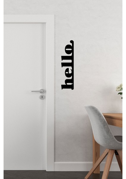 Hello Ahşap Duvar Yazısı - Duvar Dekoru (40X10 Cm) Ev Süsü
