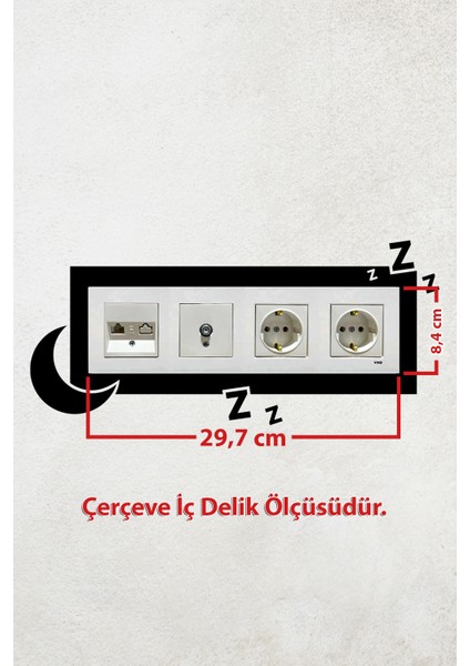 Uyku ve Gece Tasarım 4lü Priz Çerçevesi (Iç Ölçü 29,7x8,4 Cm) Dörtlü Çerçeve