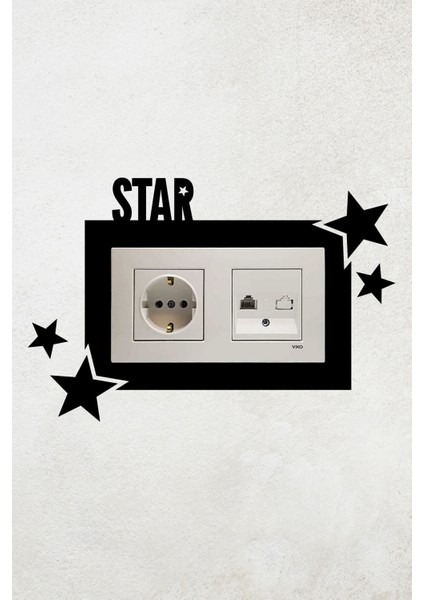 Star Yazılı Yıldız Tasarım 2li Priz Çerçevesi (Iç Ölçü 15,5x8,4 Cm) 2li Dekoratif Priz Çerçeve