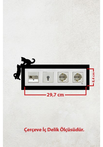 Kedi Tasarım 4lü Dekoratif Priz Çerçevesi (Iç Ölçü 29,7x8,4 Cm) Priz Çerçevesi Dörtlü