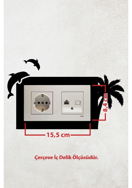 Yunus Balığı Tasarım 2li Priz Çerçevesi (Iç Ölçü 15,5x8,4 Cm) 2li Dekoratif Priz Çerçeve