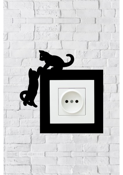 Kedi Priz Çerçevesi (Iç Ölçü 8,4x8,4 Cm) Dekoratif Priz Kenarlık Süsü - Anahtar Çerçevesi