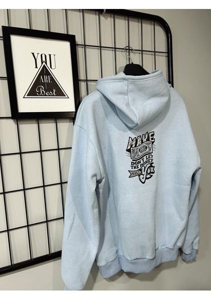 Sırt Baskılı Bebe Mavisi Kapüşonlu Unisex Sweatshirt