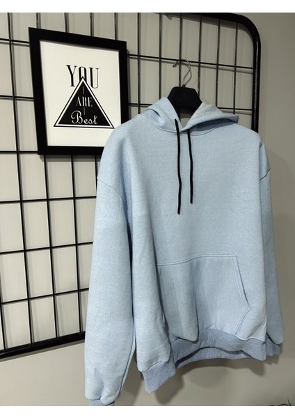 Sırt Baskılı Bebe Mavisi Kapüşonlu Unisex Sweatshirt fiyatları