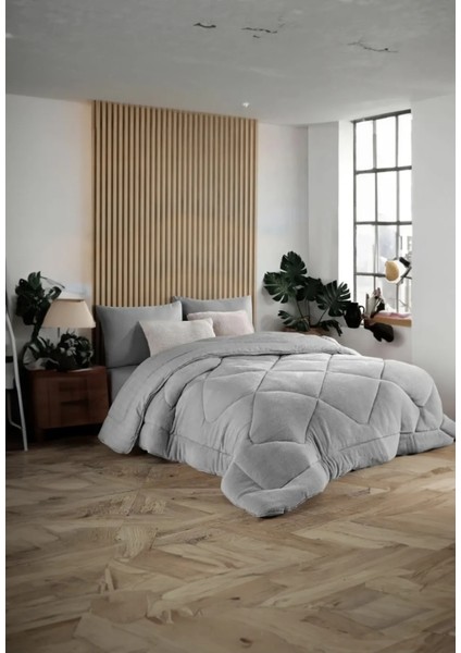 Çift Kişilik Yorgan Renkli Wellsoft Çift Taraflı 195X215 Gri