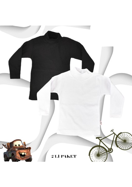 Body 2 Li Unisex Pamuklu Ligralı Yarım Balıkçı Yaka Siyah Çocuk Body