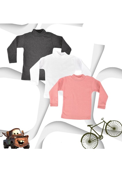 Body 3 Lü Paket Unisex Pamuklu Ligralı Yarım Balıkçı Yaka Çocuk Body