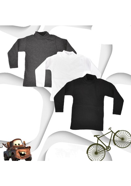 Body 3 Lü Paket Unisex Pamuklu Ligralı Yarım Balıkçı Yaka Beyaz Gri Siyah Body 3' Lü Paket
