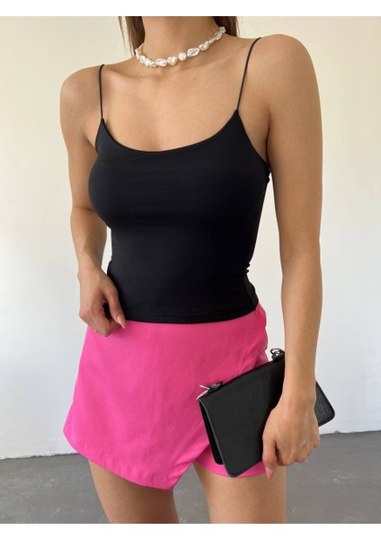 Pamuklu Kumaş Lastik Askılı Crop Bluz