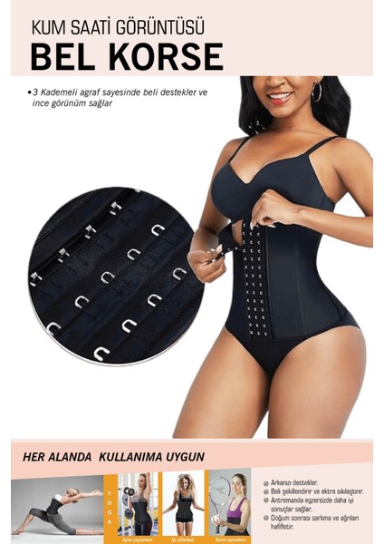 Ağraflı Latex Korse Vücut Şekillendirici Kum Saati Görünüm Unisex Sarma Bel Korsesi