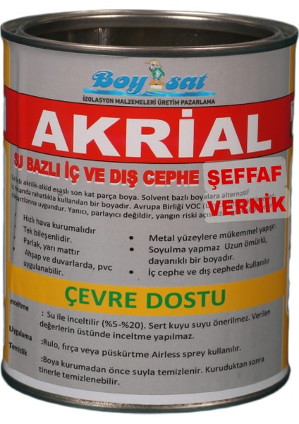 Akrial Su Bazlı İç ve Dış Cephe Şeffaf Vernik 2 kg
