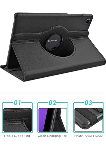 Samsung Galaxy Tab A7 Lite 8.7 Inç Kılıf Dönebilen 360 Tablet Kılıfı Standlı Pu Deri Elastik Kapaklı Smart Tam Korumalı Akıllı Kapak SM-T220 T225 T227 Uyumlu