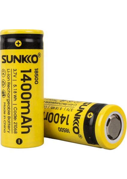 3.7 Volt 1400 Mah 18500 Şarj Edilebilir Pil 2 Adet Lityum Ion Şarjlı Pil 18X65MM